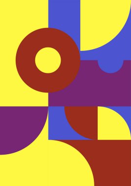 Flat bauhaus memphis yellow brown purple colorful abstract design background