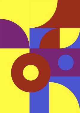 Flat bauhaus memphis yellow brown purple colorful abstract design background