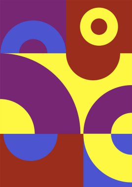Flat bauhaus memphis yellow brown purple colorful abstract design background