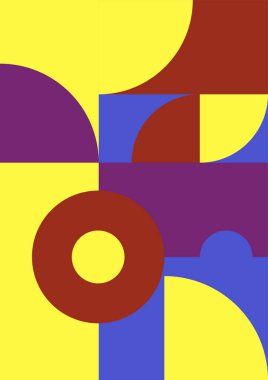 Flat bauhaus memphis yellow brown purple colorful abstract design background