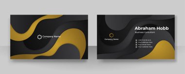 Modern creative and clean business card template. Luxury business card design template. Elegant dark black background with abstract golden shiny wavy lines. Vector illustration