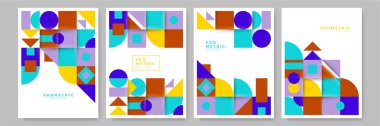 Modern abstract geometric poster cover. Minimal retro boho bauhaus composition shapes design. Colorful geometric background. Vector illustration.