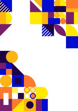 Modern bauhaus memphis purple and yellow colorful abstract design background