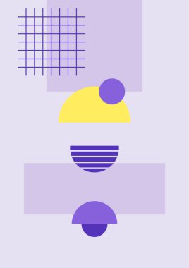 Set of Modern bauhaus memphis purple yellow colorful abstract design poster