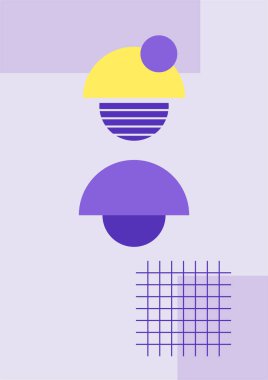 Set of Modern bauhaus memphis purple yellow colorful abstract design poster