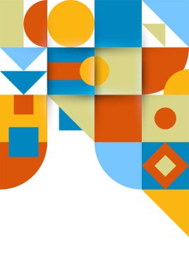 Modern bauhaus memphis orange and blue colorful abstract design background