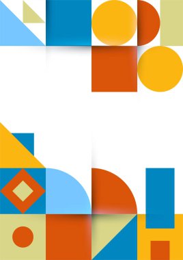 Modern bauhaus memphis orange and blue colorful abstract design background