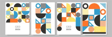 Modern abstract geometric poster cover. Minimal retro boho bauhaus composition shapes design. Colorful geometric background. Vector illustration.