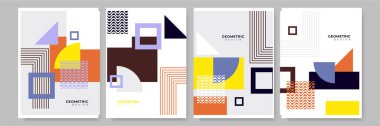 Modern abstract geometric poster cover. Minimal retro boho bauhaus composition shapes design. Colorful geometric background. Vector illustration.