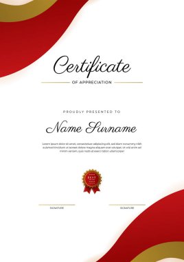 Modern elegant red and gold diploma certificate template