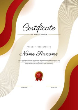 Modern elegant red and gold diploma certificate template