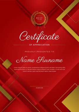 Modern elegant red and gold diploma certificate template