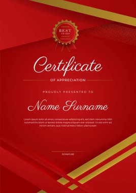 Modern elegant red and gold diploma certificate template