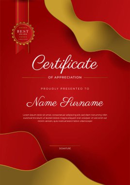 Modern elegant red and gold diploma certificate template