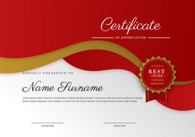 Modern elegant red and gold diploma certificate template