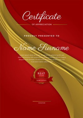 Modern elegant red and gold diploma certificate template