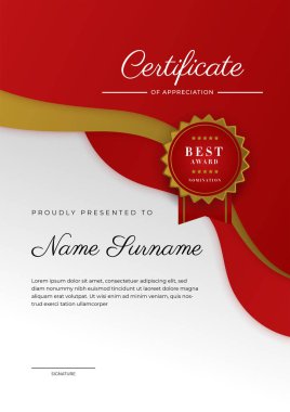 Modern elegant red and gold diploma certificate template