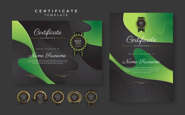 Green Black Certificate Achievement Template Gold Badge Border — Vector de stock