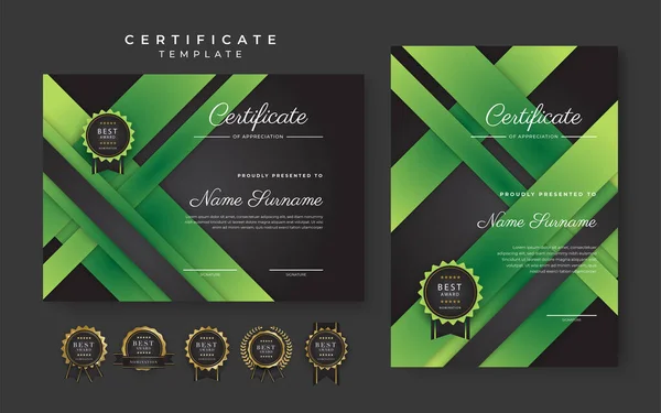 Green Black Certificate Achievement Template Gold Badge Border — Vector de stock