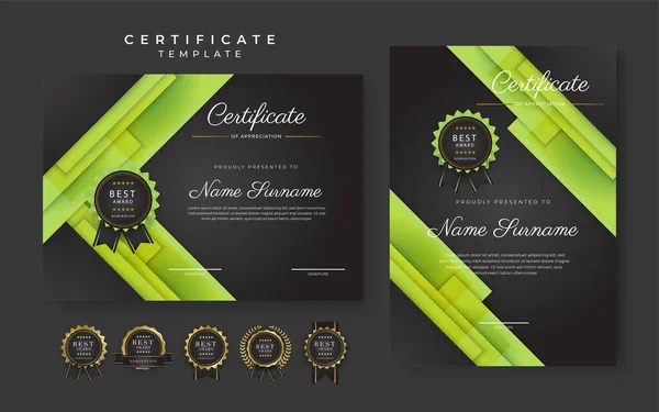 Green Black Certificate Achievement Template Gold Badge Border — Vector de stock