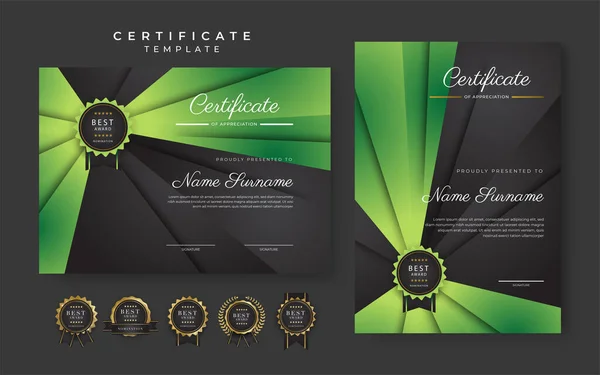 Green Black Certificate Achievement Template Gold Badge Border — Vector de stock