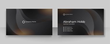 Modern creative and clean business card template. Luxury business card design template. Elegant dark black background with abstract golden shiny wavy lines. Vector illustration