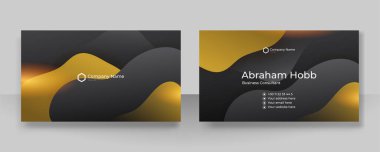 Modern creative and clean business card template. Luxury business card design template. Elegant dark black background with abstract golden shiny wavy lines. Vector illustration