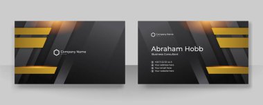 Modern creative and clean business card template. Luxury business card design template. Elegant dark black background with abstract golden shiny wavy lines. Vector illustration