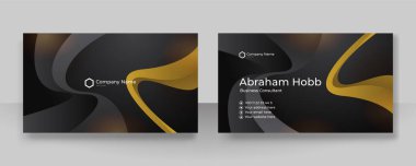Modern creative and clean business card template. Luxury business card design template. Elegant dark black background with abstract golden shiny wavy lines. Vector illustration