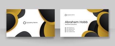 Modern creative and clean business card template. Luxury business card design template. Elegant dark black background with abstract golden shiny wavy lines. Vector illustration