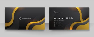 Modern creative and clean business card template. Luxury business card design template. Elegant dark black background with abstract golden shiny wavy lines. Vector illustration