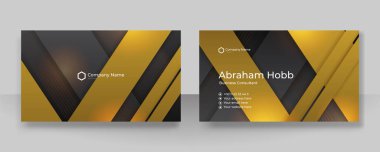 Modern creative and clean business card template. Luxury business card design template. Elegant dark black background with abstract golden shiny wavy lines. Vector illustration