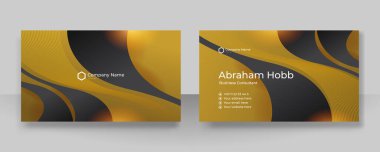 Modern creative and clean business card template. Luxury business card design template. Elegant dark black background with abstract golden shiny wavy lines. Vector illustration
