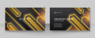 Modern creative and clean business card template. Luxury business card design template. Elegant dark black background with abstract golden shiny wavy lines. Vector illustration