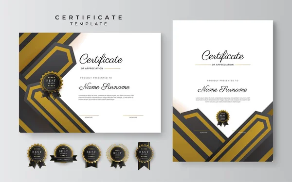 Black Gold Certificate Achievement Template Gold Badge Border — Vector de stock