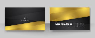 Modern creative and clean business card template. Luxury business card design template. Elegant dark black background with abstract golden shiny wavy lines. Vector illustration