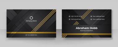 Modern creative and clean business card template. Luxury business card design template. Elegant dark black background with abstract golden shiny wavy lines. Vector illustration