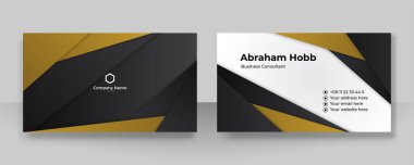 Modern creative and clean business card template. Luxury business card design template. Elegant dark black background with abstract golden shiny wavy lines. Vector illustration