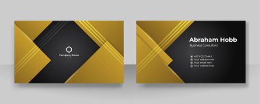 Modern creative and clean business card template. Luxury business card design template. Elegant dark black background with abstract golden shiny wavy lines. Vector illustration