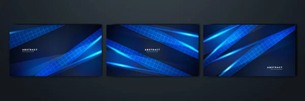 Set Abstract Blue Black Background Poster Dynamic Technology Network Vector — 스톡 벡터