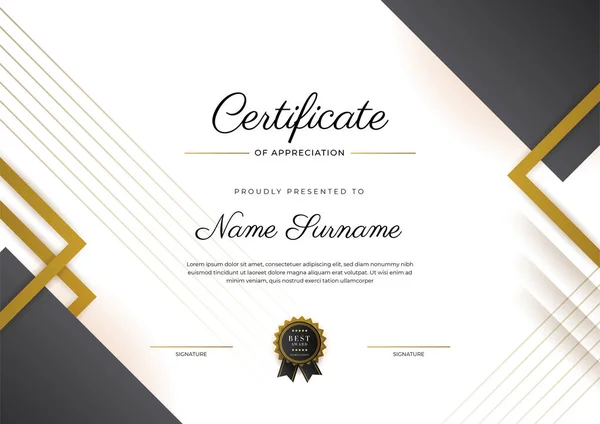 Luxury Gradient Black Gold Achievement Certificate Design Template — Stockvector