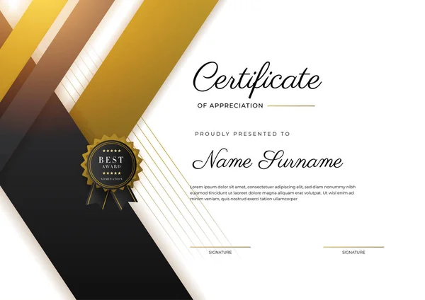 Luxury Gradient Black Gold Achievement Certificate Design Template — Stock Vector