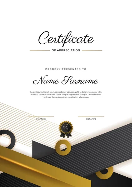 Luxury Gradient Black Gold Achievement Certificate Design Template — 图库矢量图片