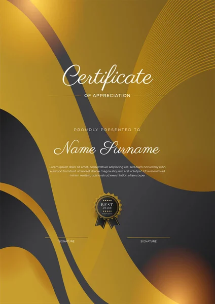 Luxury Gradient Black Gold Achievement Certificate Design Template — Vetor de Stock