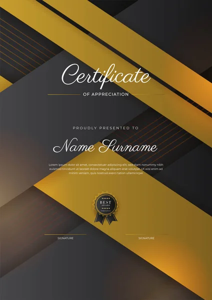 Luxury Gradient Black Gold Achievement Certificate Design Template — Stock Vector