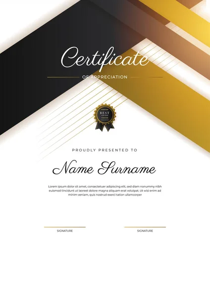 Luxury Gradient Black Gold Achievement Certificate Design Template — Stockový vektor