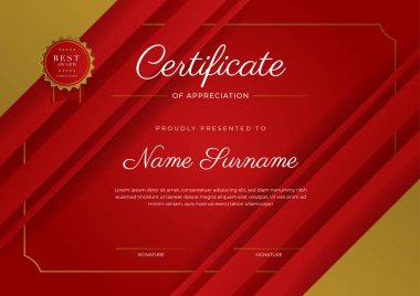 Modern elegant red and gold diploma certificate template