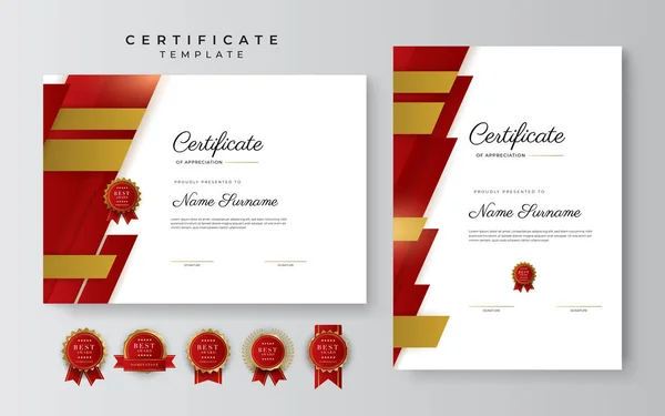 Set Modern Luxury Gradient Red Gold Achievement Certificate Design Template - Stok Vektor