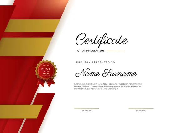 Modern Elegant Red Gold Diploma Certificate Template — Vettoriale Stock