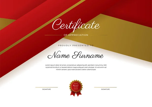 Modern Elegant Red Gold Diploma Certificate Template — Stockový vektor